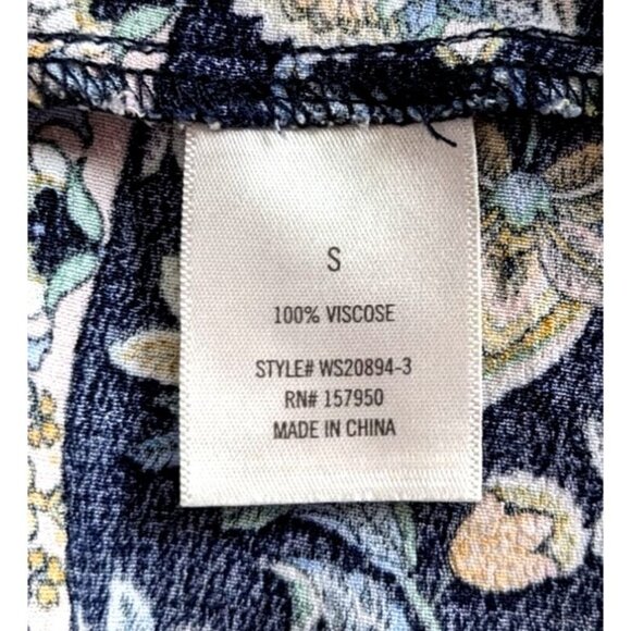 Francesca's MI AMI Blue & Yellow Floral Jacobean Peplum Peasant Top Size S - Picture 4 of 7